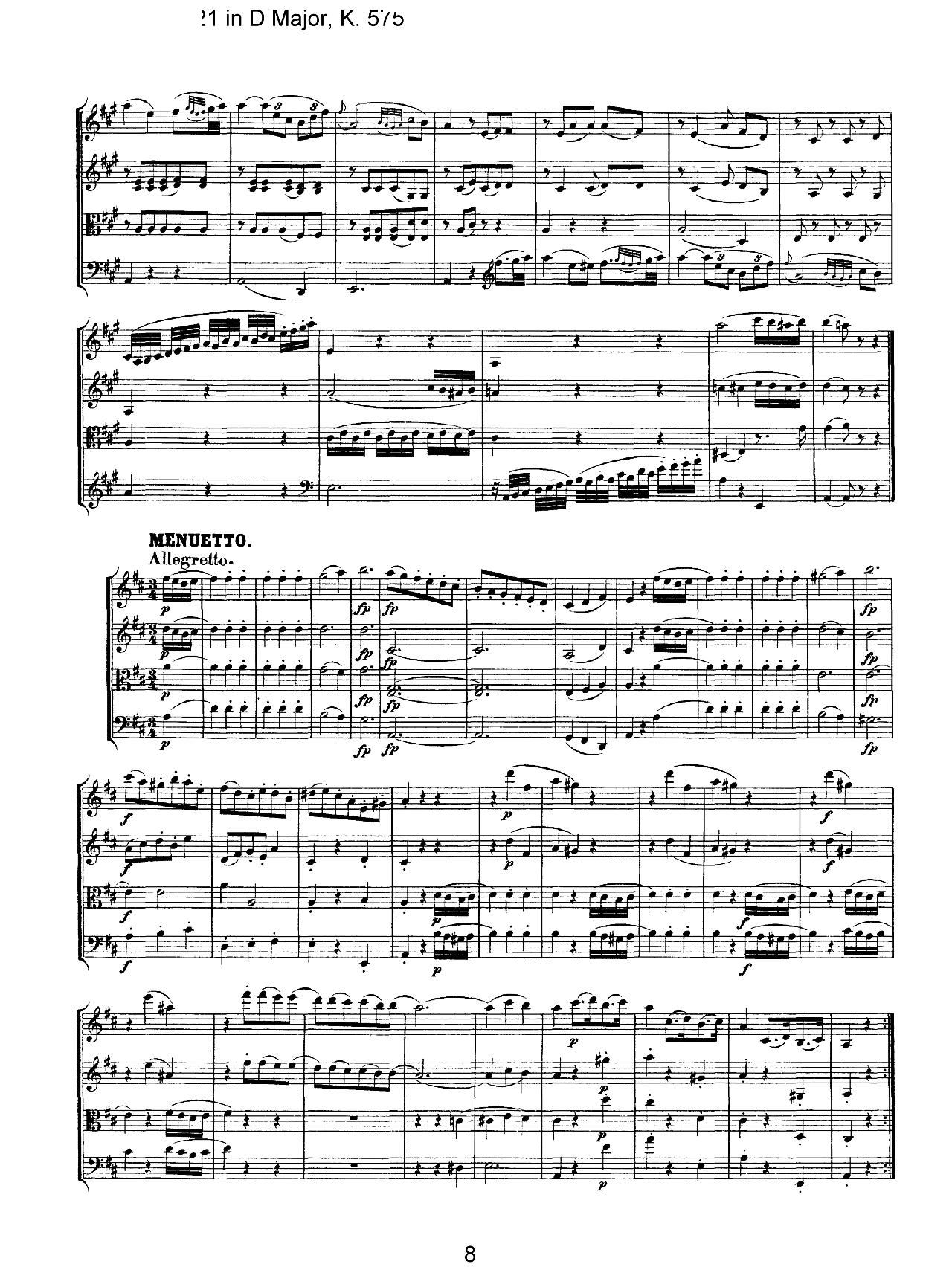 Mozart Quartet No 21 in D Major K 575(���V)8