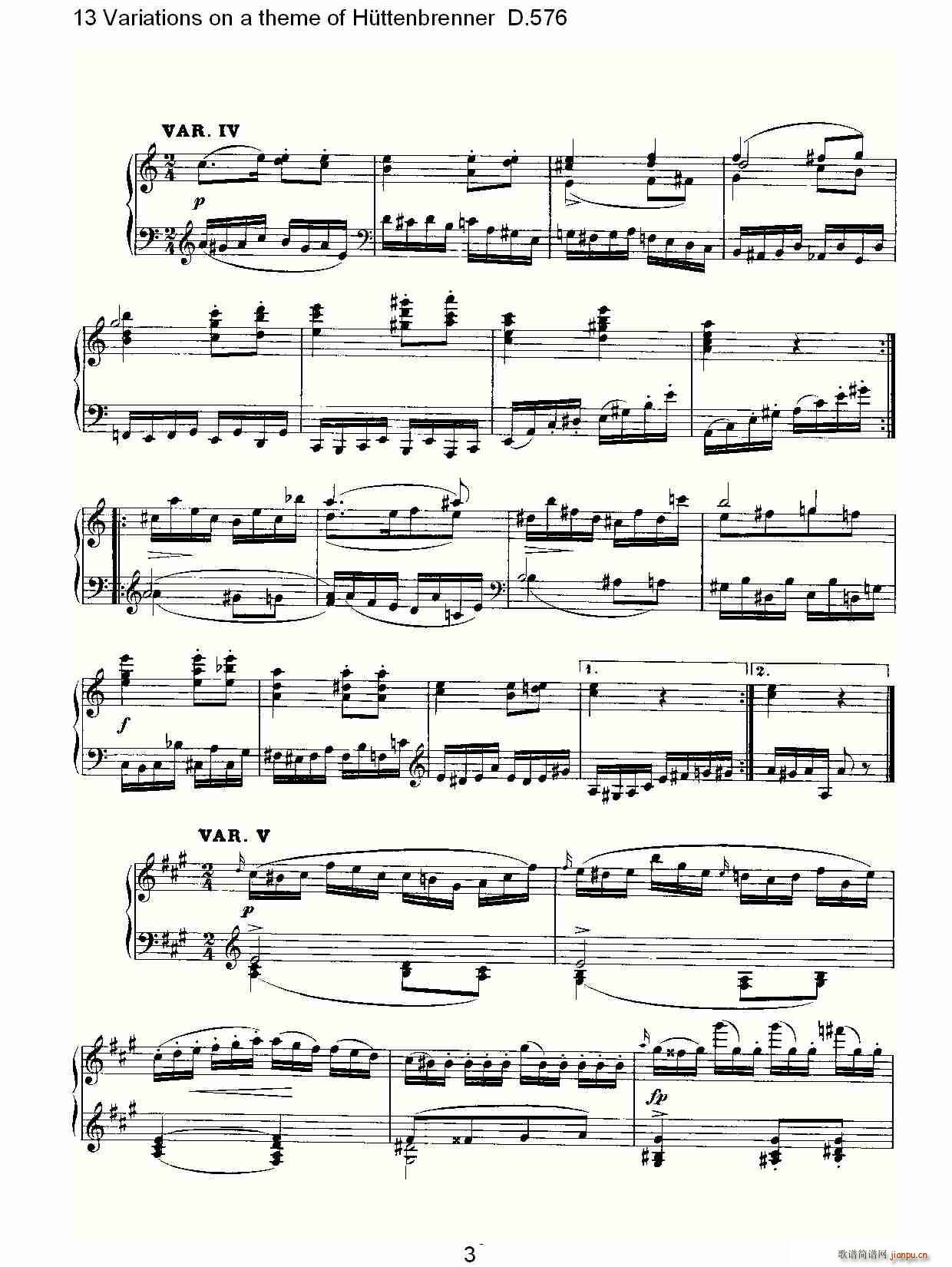 13 Variations on a theme of H��ttenbrenner D.576(ʮ�ּ�����)3