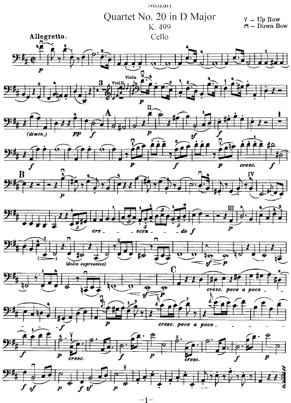 Mozart Quartet No 20 in D Major K 499 Cello(ʮ�ּ�����)1
