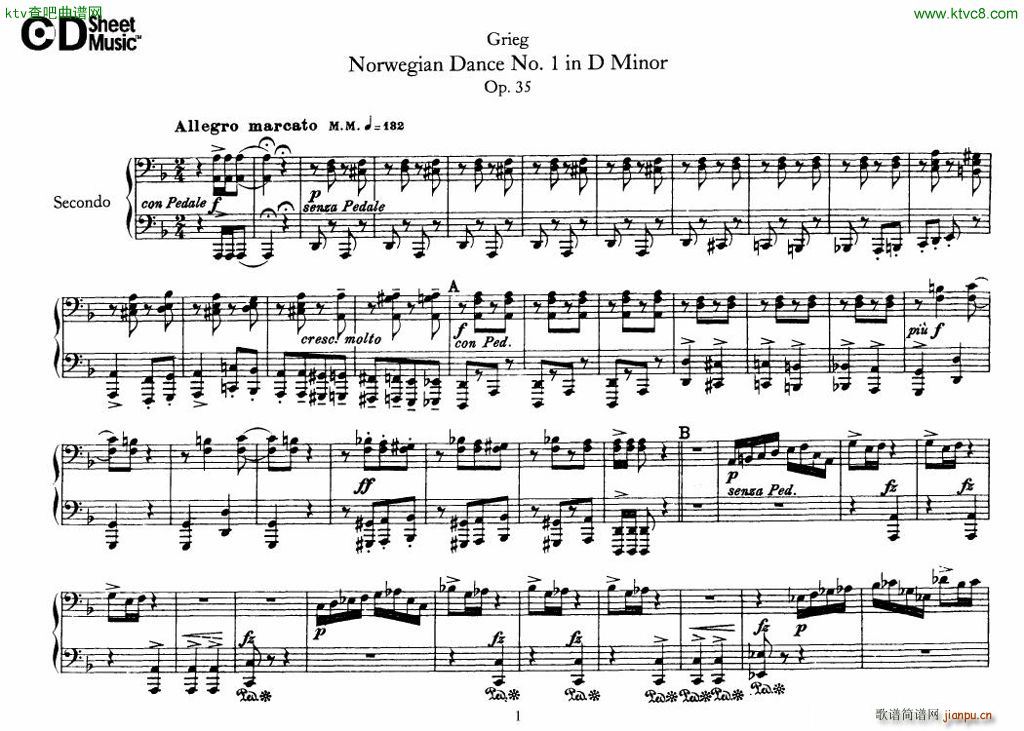 Grieg Norwegian Dance Op 35 1 4 Duet(����V)1