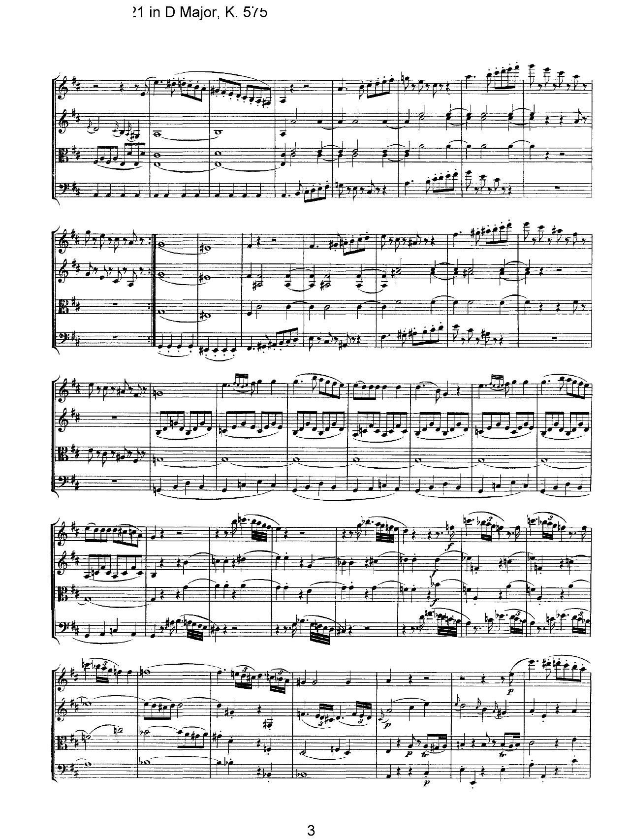 Mozart Quartet No 21 in D Major K 575(���V)3
