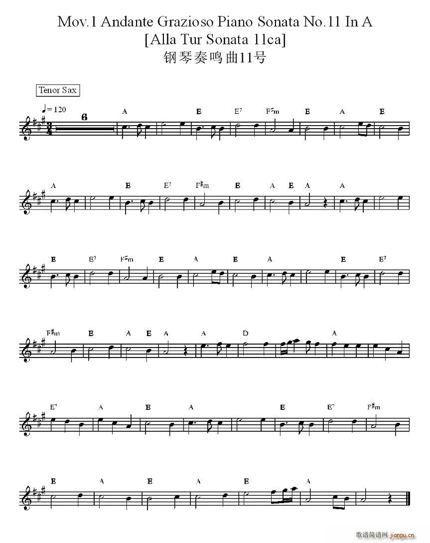 Mov.1 Andante Grazioso Piano Sonata No.11 IN A(����V)1