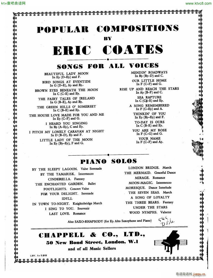 Coates The Three Elizabeths Piano Suite(����V)25