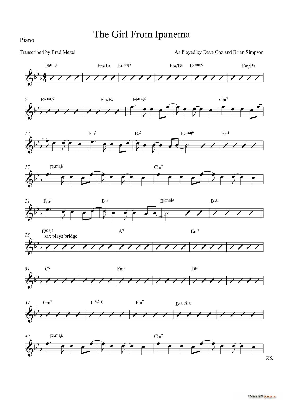 The Girl From Ipanema Piano(ʮ�ּ�����)1