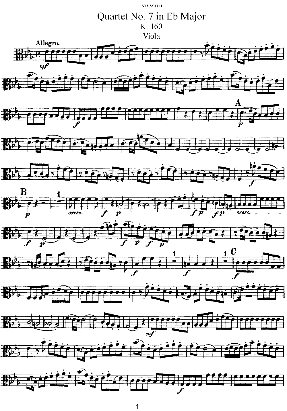 Mozart Quartet No 7 in Eb Major K 160 Viola(ʮ�ּ�����)1