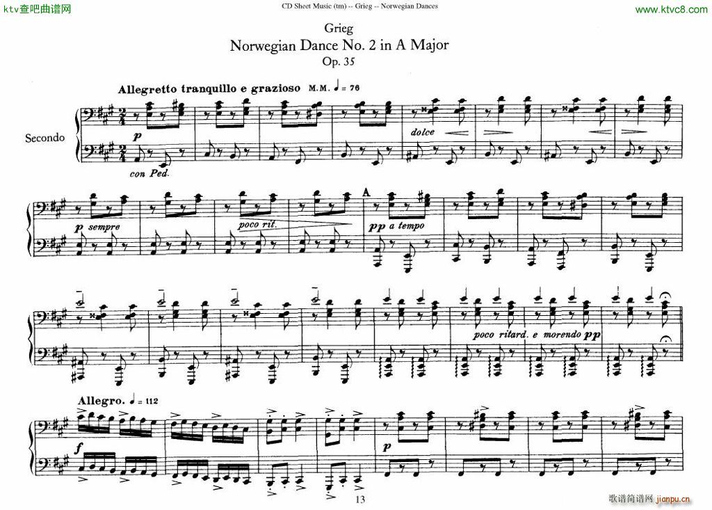 Grieg Norwegian Dance Op 35 1 4 Duet(����V)13