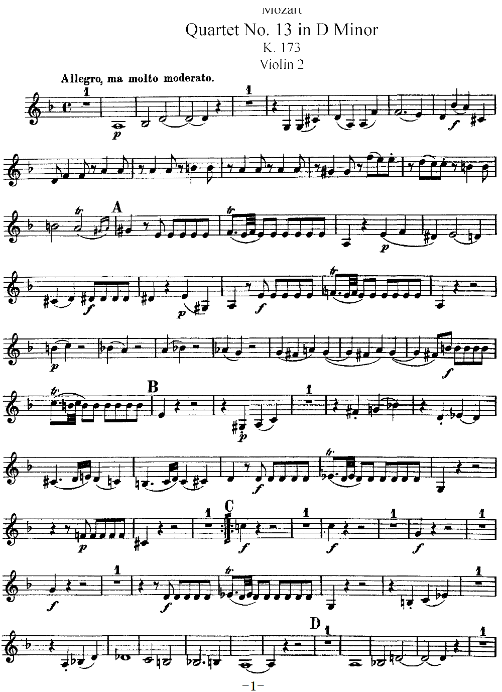 Mozart Quartet No 13 in D Minor K 173 Violin 2(ʮ�ּ�����)1