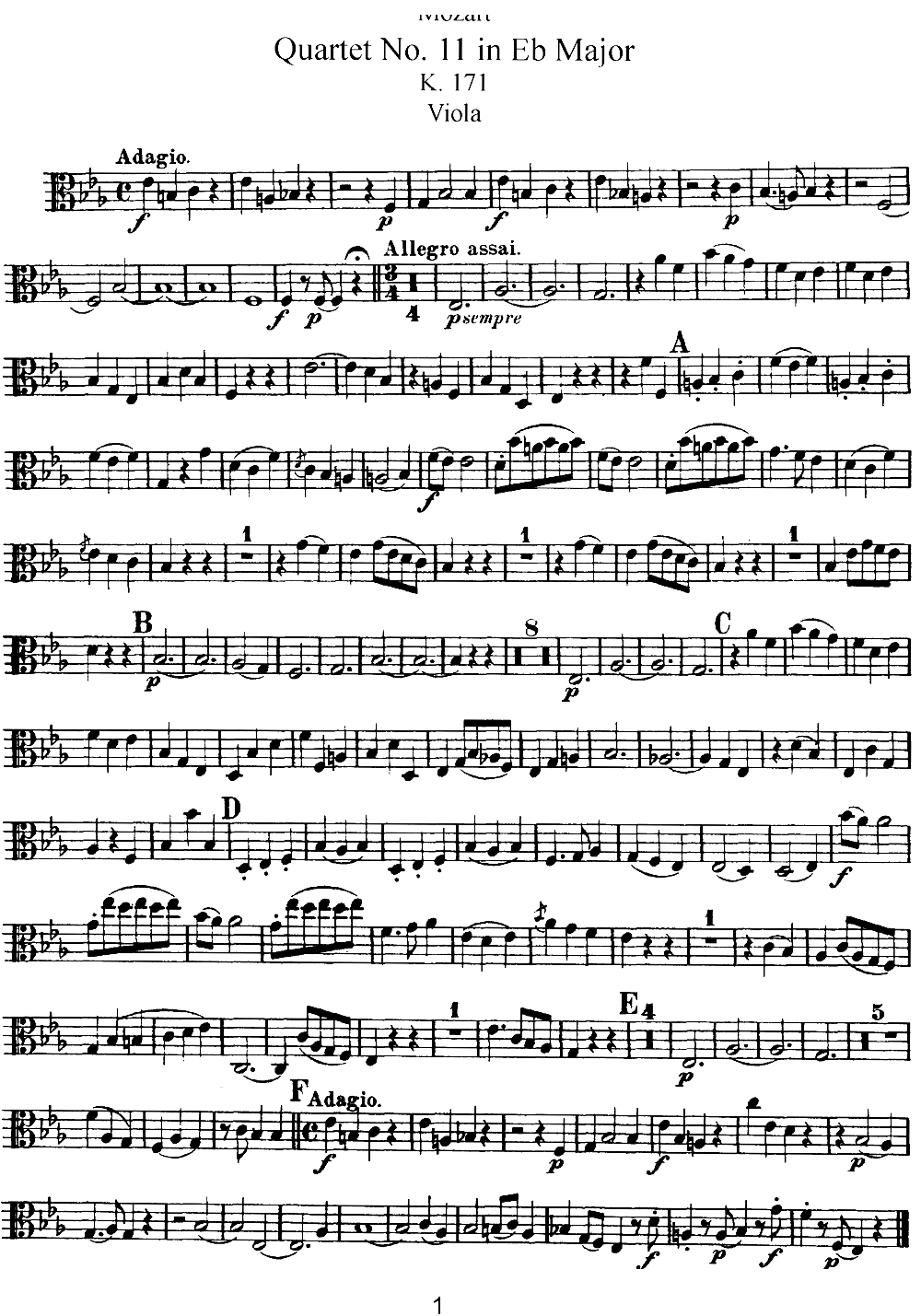 Mozart Quartet No 11 in Eb Major K 171 Viola(ʮ�ּ�����)1