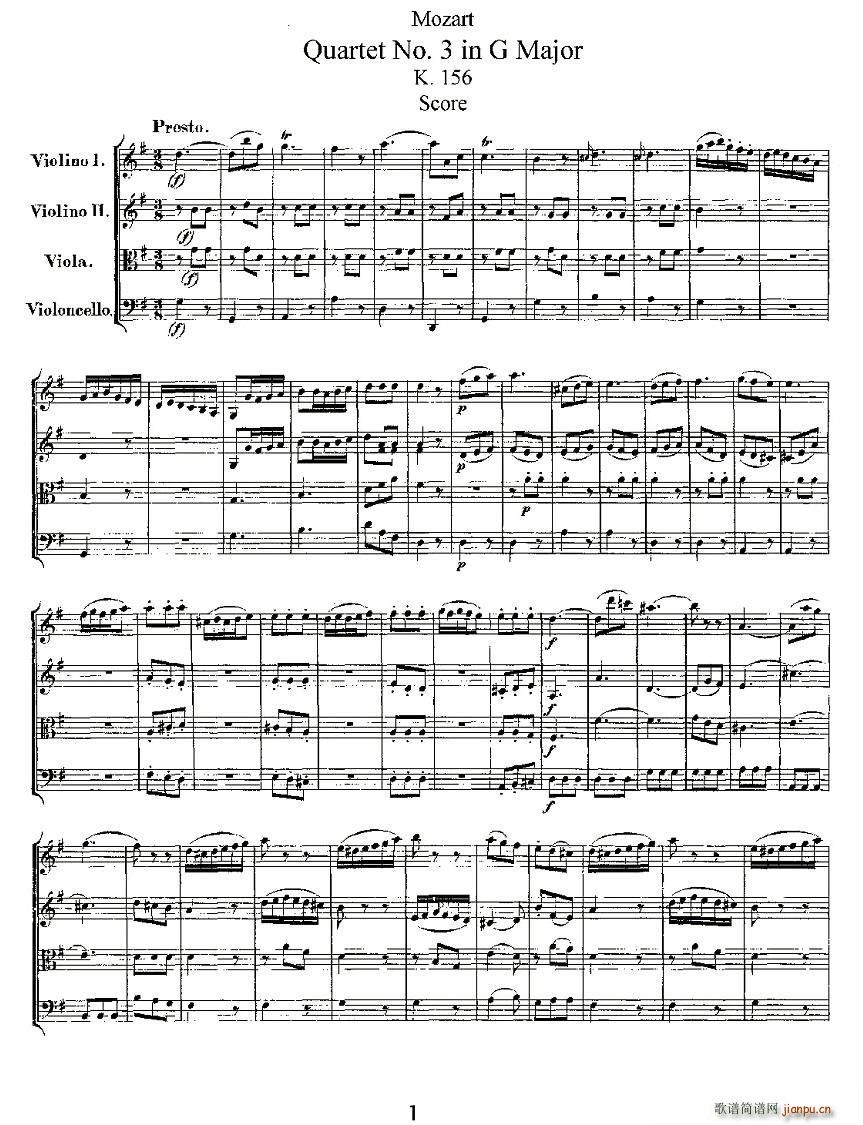 Quartet No 3 in G Major K 156 G���{�����Ҙ�(l�� )������(���V)1