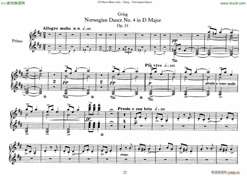 Grieg Norwegian Dance Op 35 1 4 Duet(����V)22