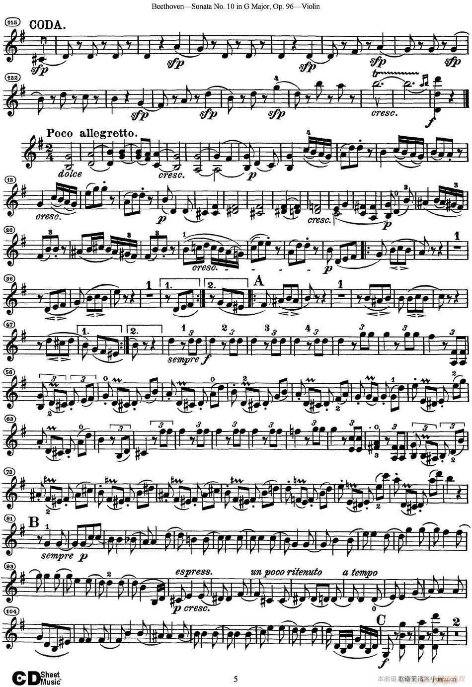Violin Sonata No 1 in D Major Op 12 No 1(ʮ�ּ�����)5