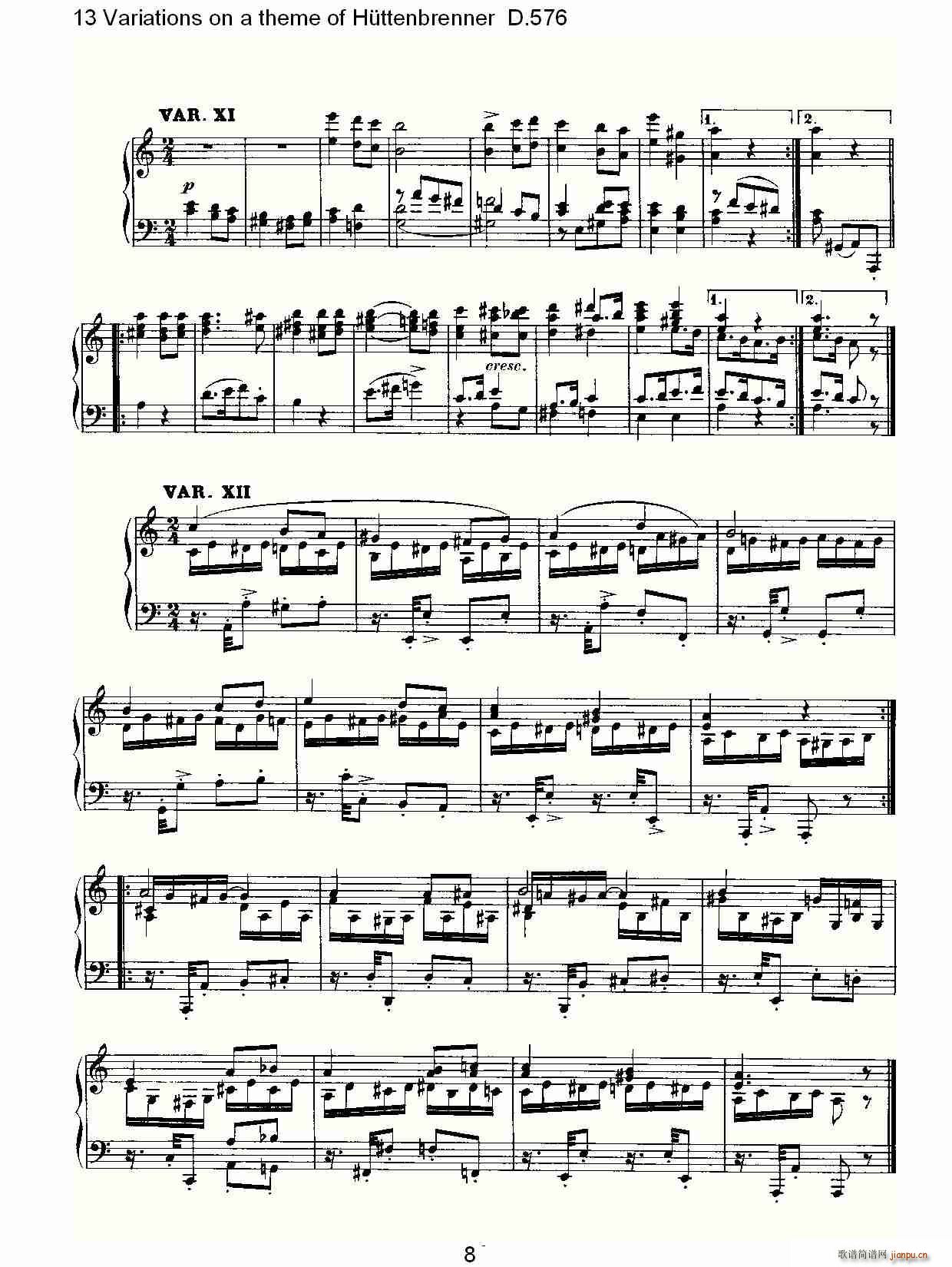 13 Variations on a theme of H��ttenbrenner D.576(ʮ�ּ�����)8