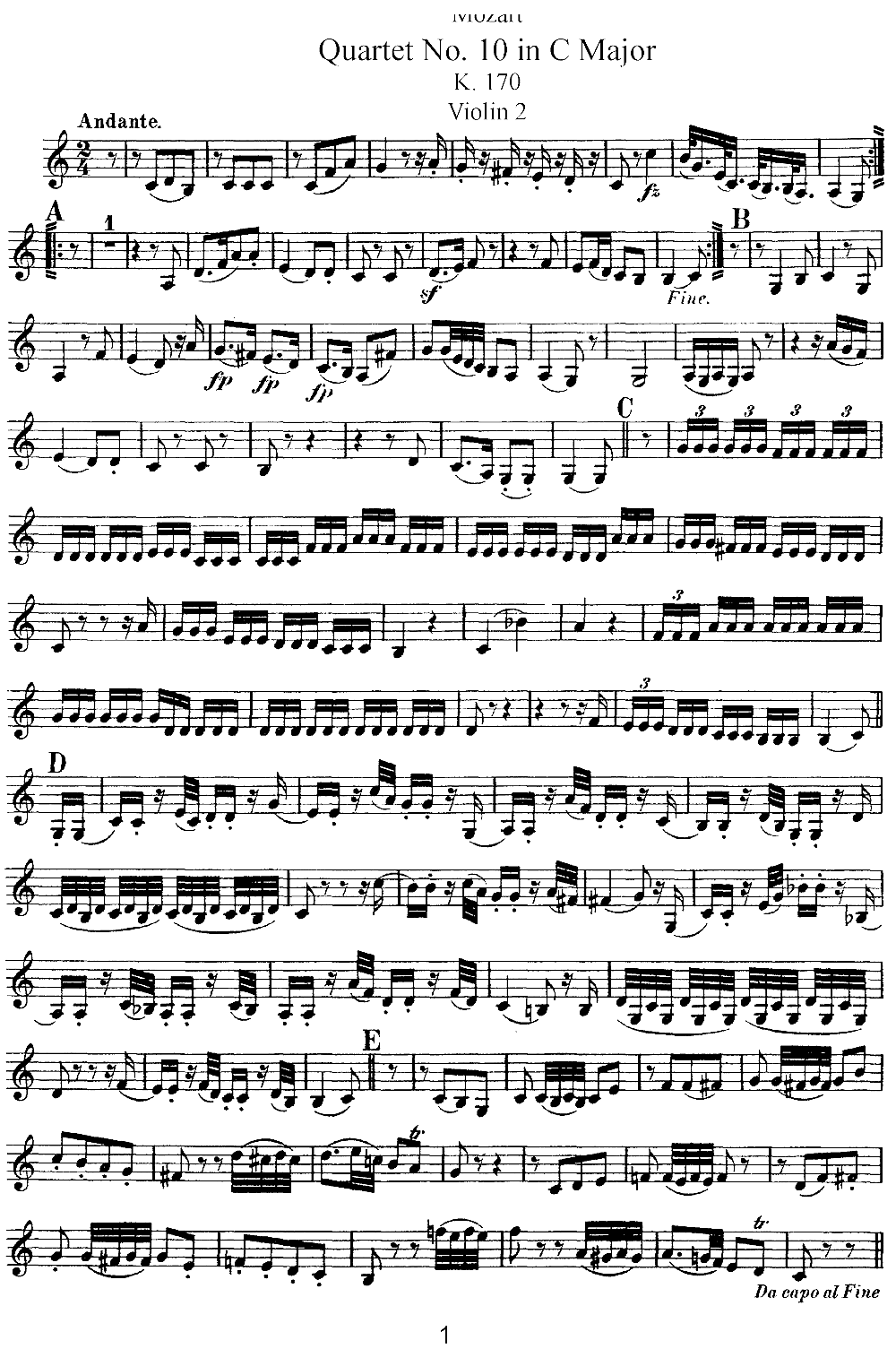 Mozart Quartet No 10 in C Major K 170 Violin 2(ʮ�ּ�����)1