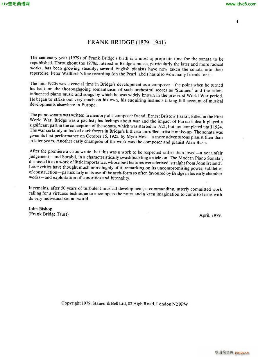 Bridge H160 Piano Sonata 1923 4(����V)1