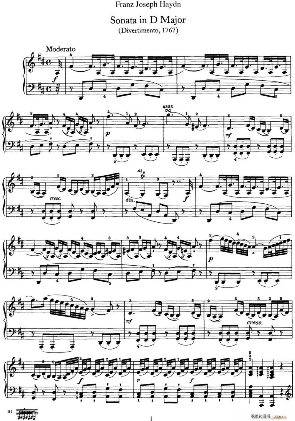 ���D ������Q�� Hob XVI 19 Divertimento D major(����V)1