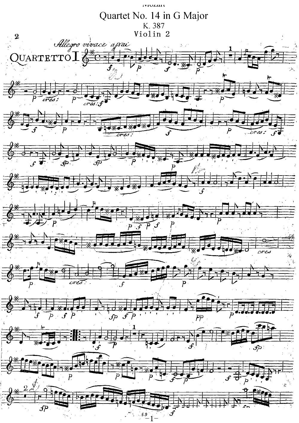 Mozart Quartet No 14 in G Major K 387 Violin 2(ʮ�ּ�����)1