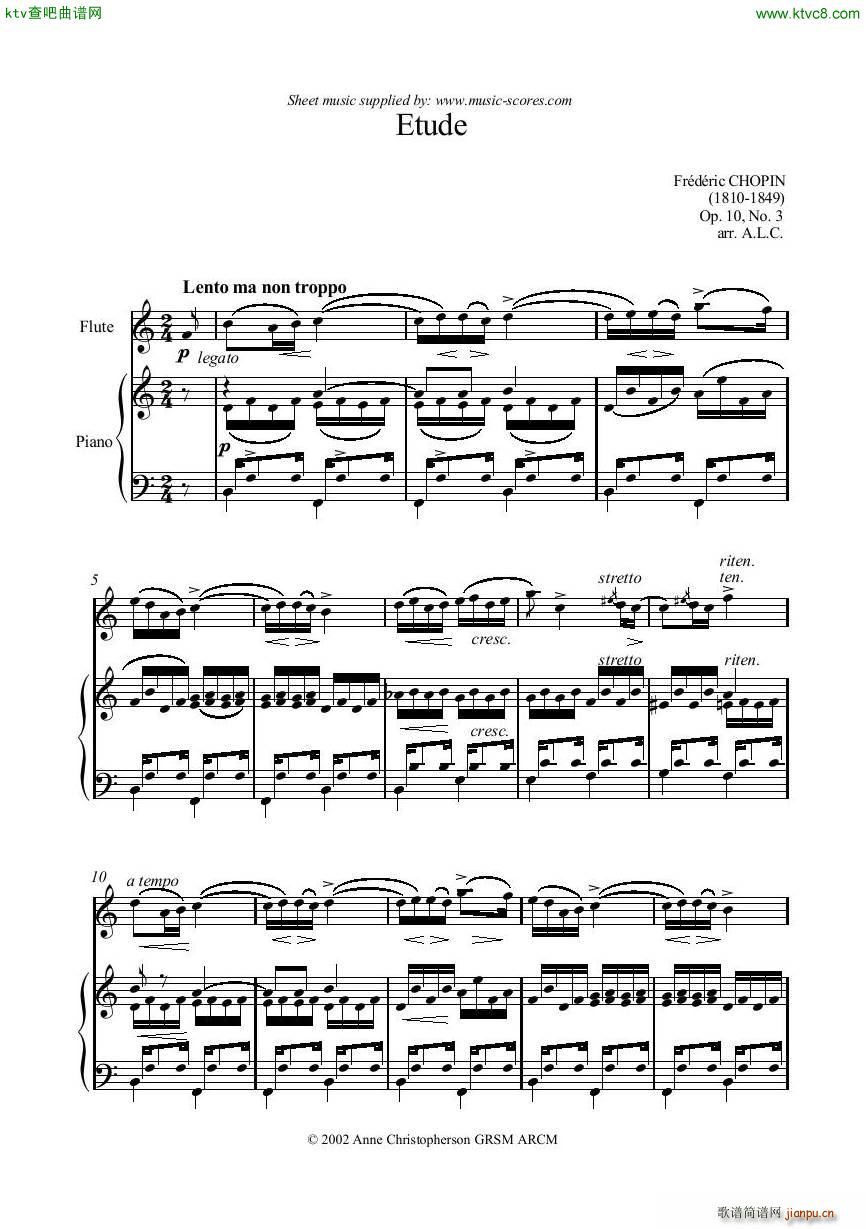 Chopin Tristesse Etude Op 10 No 3 Flute Piano(����V)1