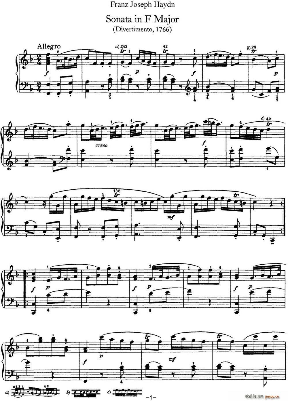 ���D ������Q�� Hob XVI 9 Divertimento F major(����V)1