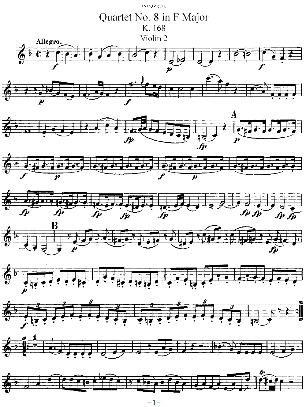 Mozart Quartet No 8 in F Major K 168 Violin 2(ʮ�ּ�����)1