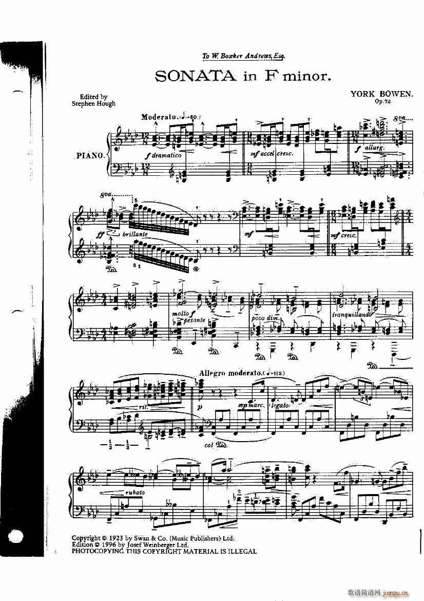 Bowen Op 72 Piano Sonata No 5 in F(����V)1