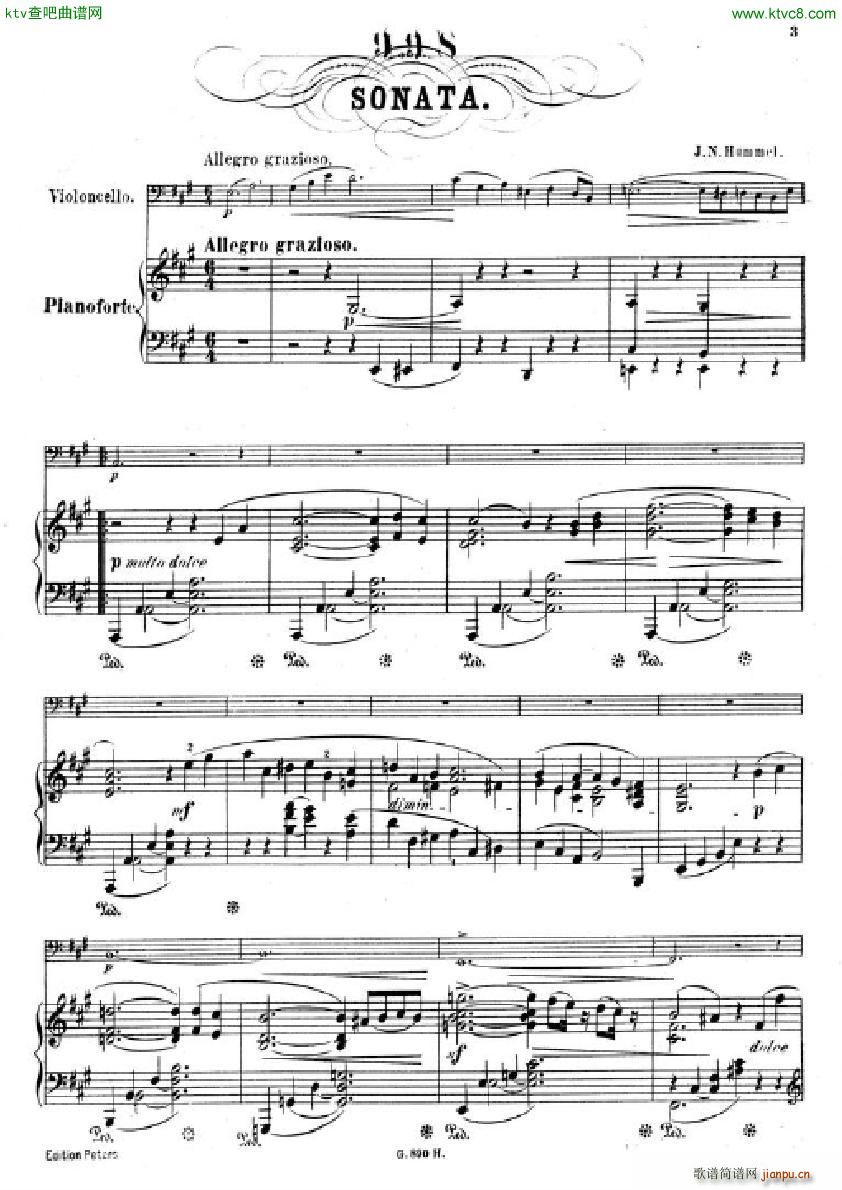 Hummel Sonata for cello and piano(����V)1