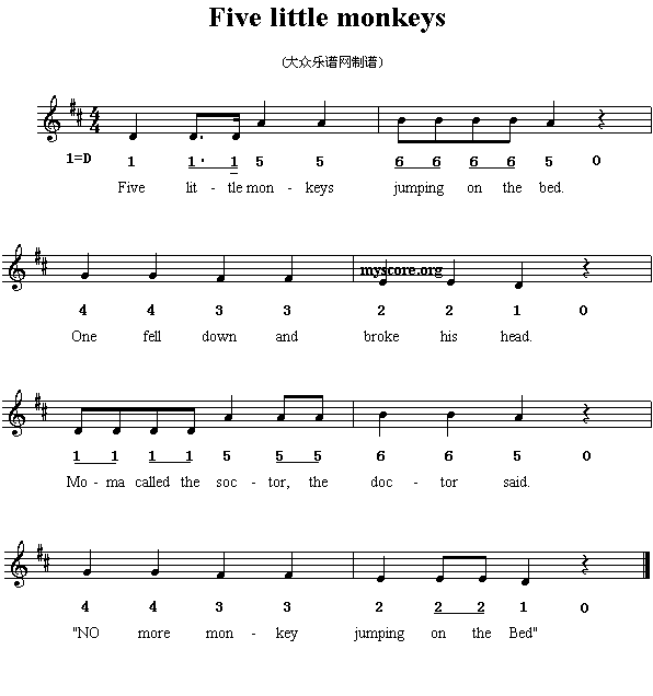 Ӣ�ă��裺Fivelittlemonkeys(����)1