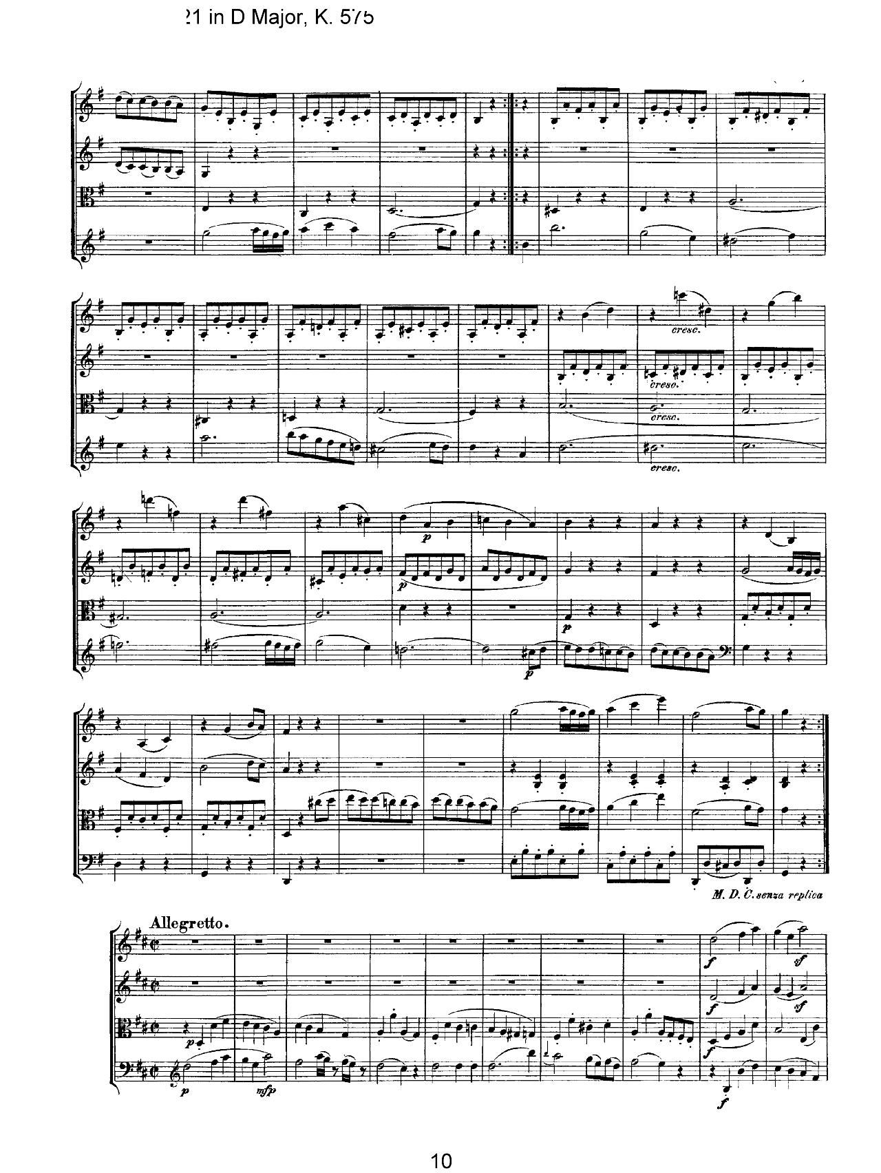 Mozart Quartet No 21 in D Major K 575(���V)10