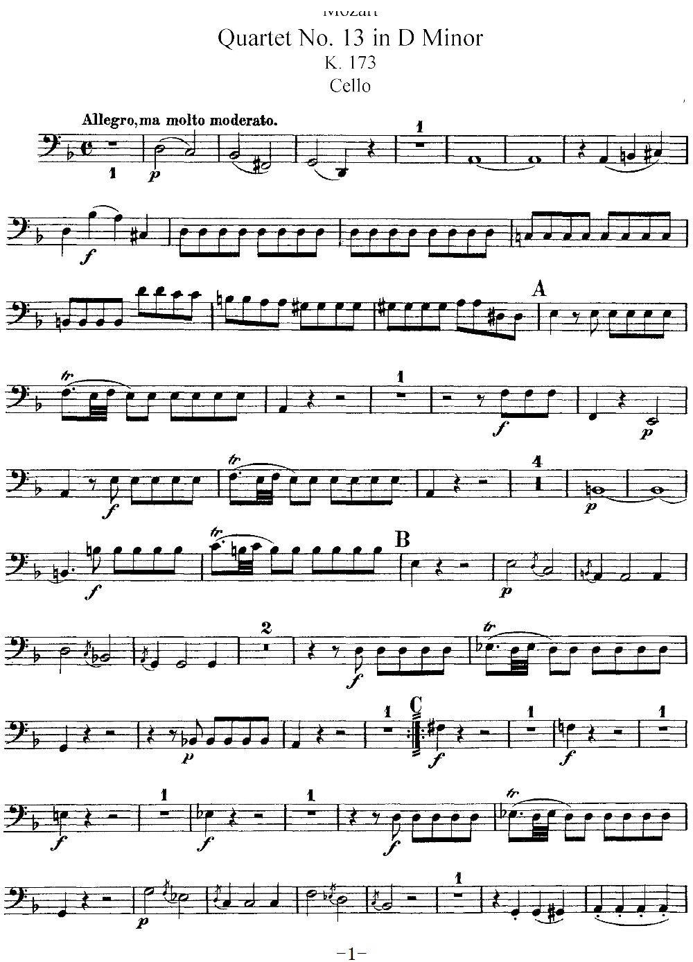 Mozart Quartet No 13 in D Minor K 173 Cello(ʮ�ּ�����)1