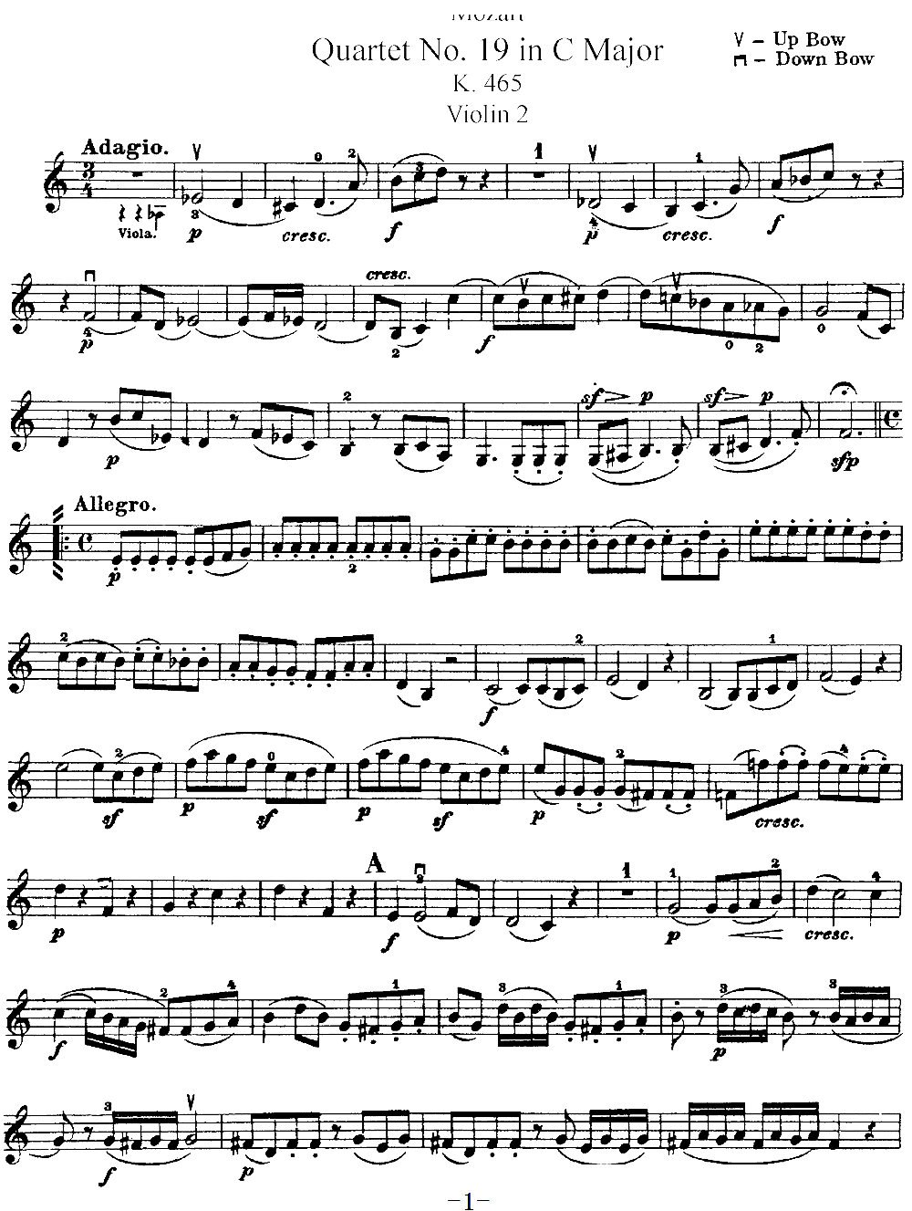 Mozart Quartet No 19 in C Major K 465 Violin 2(ʮ�ּ�����)1
