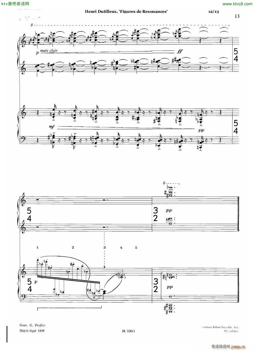 Dutilleux Figures de R��sonances for Two Pianos(����V)12