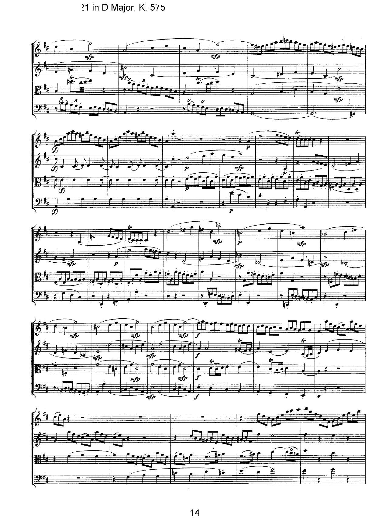 Mozart Quartet No 21 in D Major K 575(���V)14
