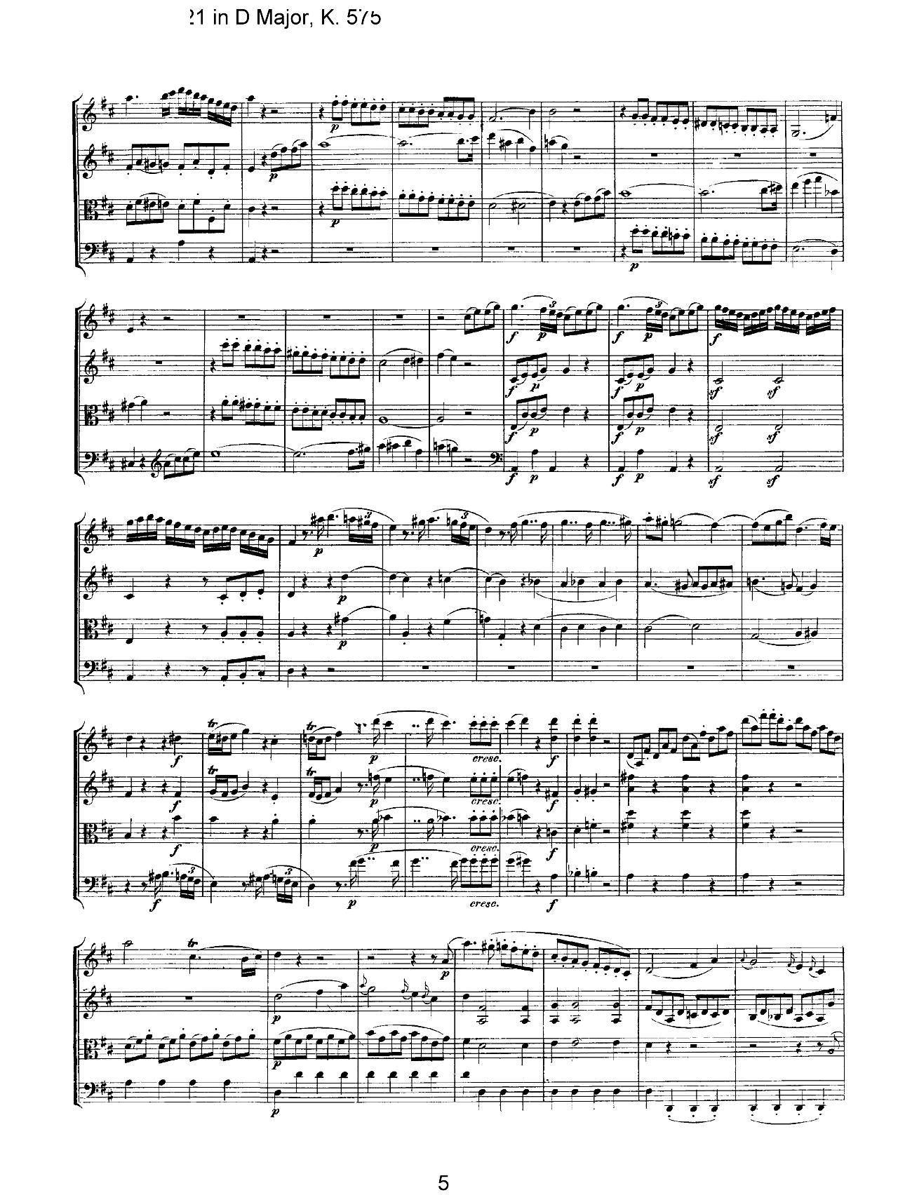 Mozart Quartet No 21 in D Major K 575(���V)5