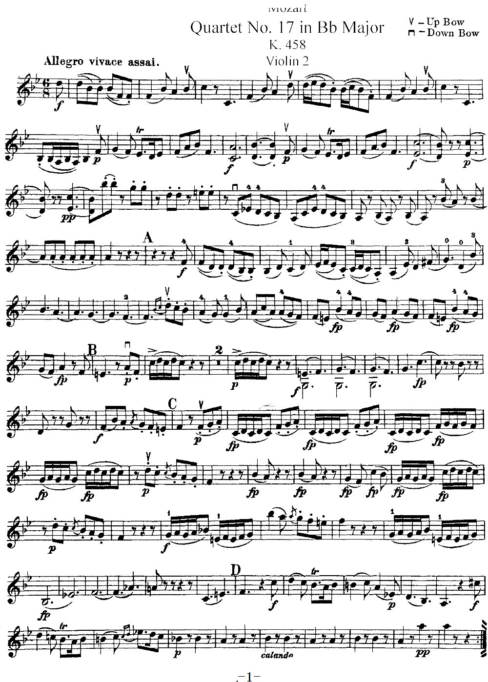 Mozart Quartet No 17 in Bb Major K 458 Violin 2(ʮ�ּ�����)1
