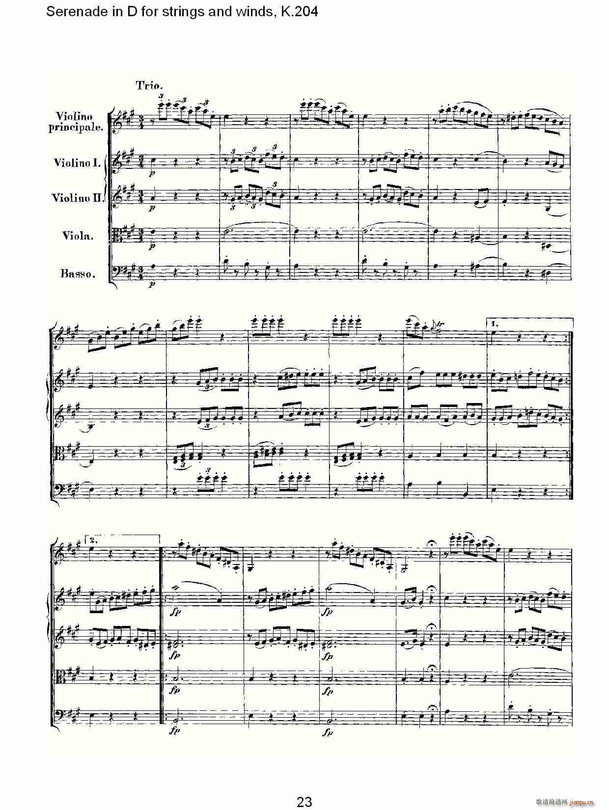 Serenade in D for strings and winds, K.204(ʮ�ּ�����)23