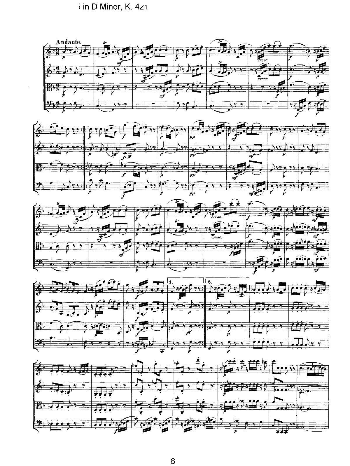 Mozart Quartet No 15 in D Minor K 421(���V)6