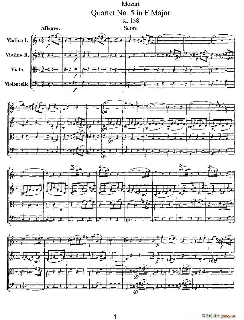 Quartet No 5 in F Major K 158 F���{�����Ҙ�(l�� )������(���V)1