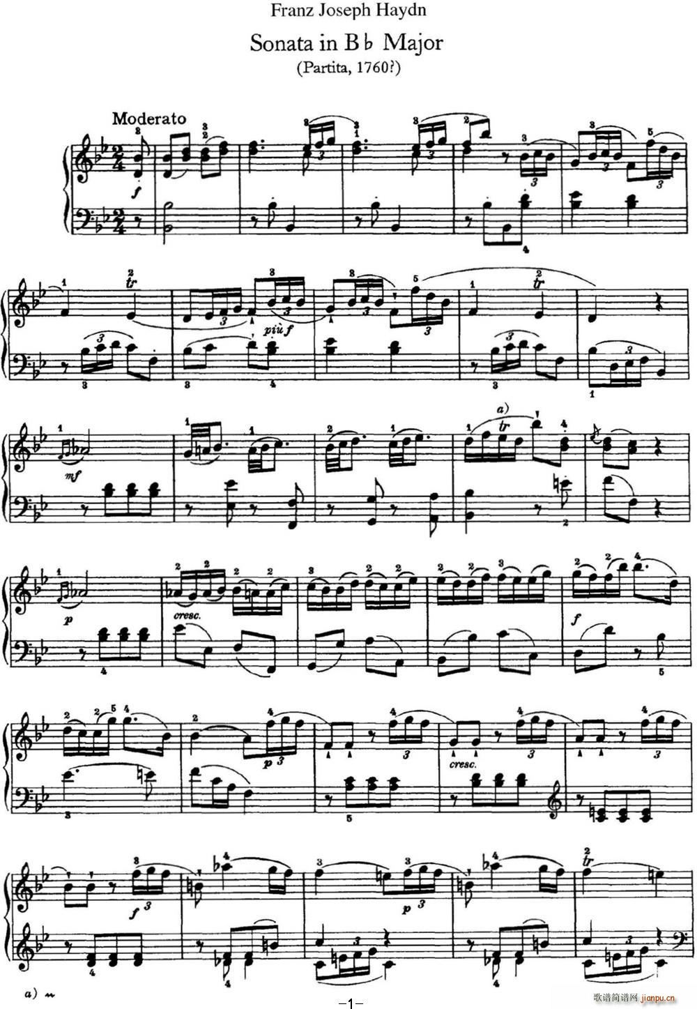 ���D ������Q�� Hob XVI 2 Partita B flat major(����V)1