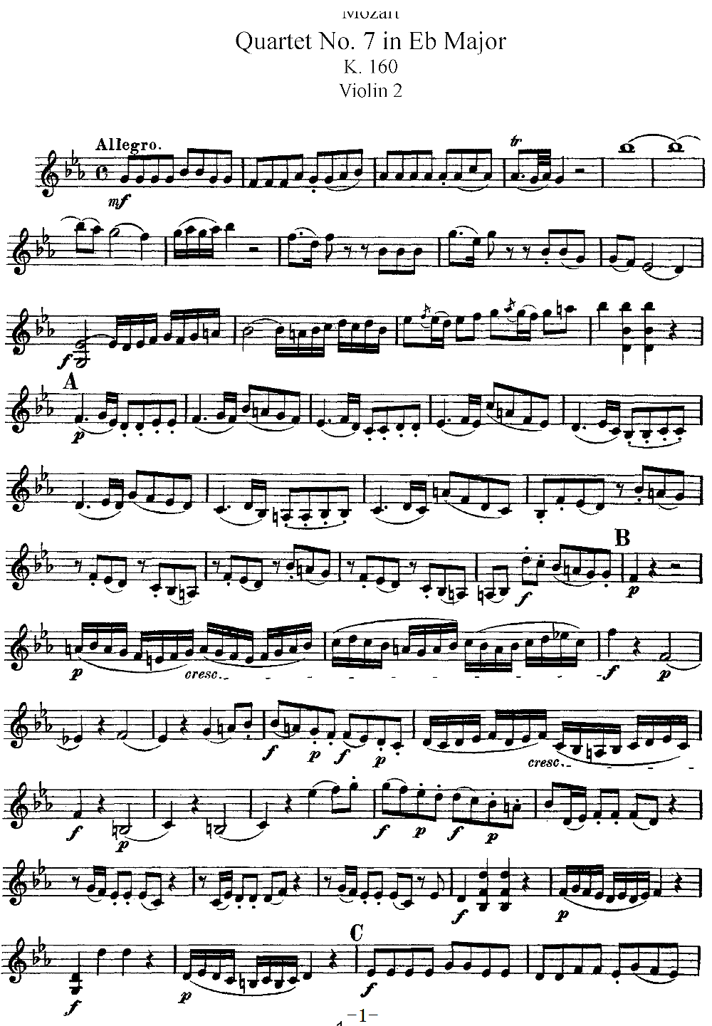 Mozart Quartet No 7 in Eb Major K 160 Violin 2(ʮ�ּ�����)1