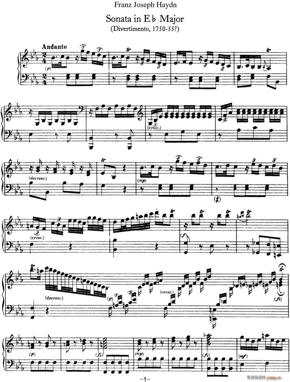 ���D ������Q�� Hob XVI 16 Divertimento Eb major(����V)1