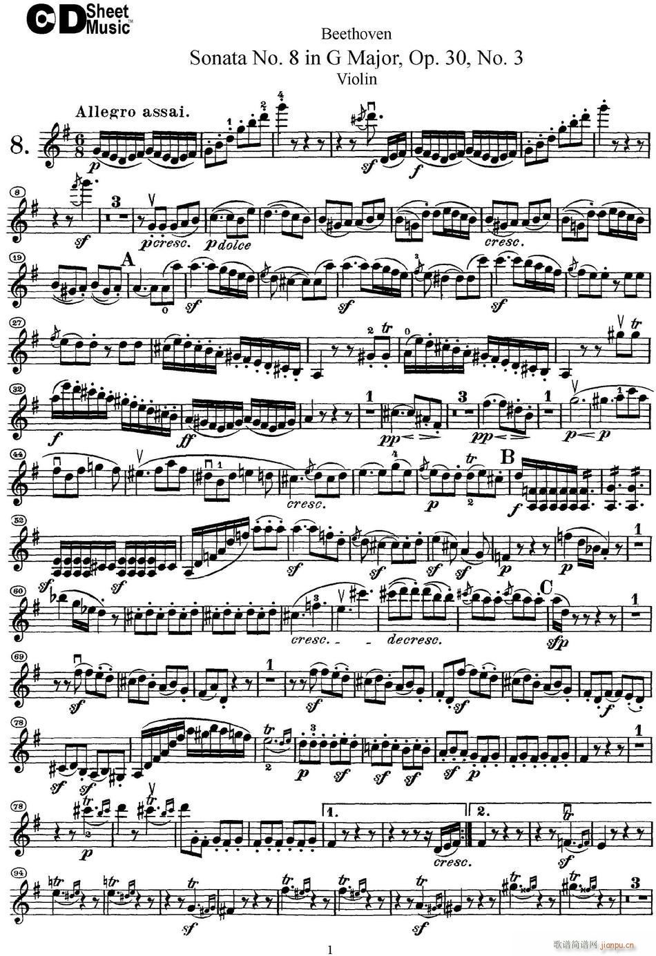 Violin Sonata No 8 in G Major Op 30 No 3(С�����V)1