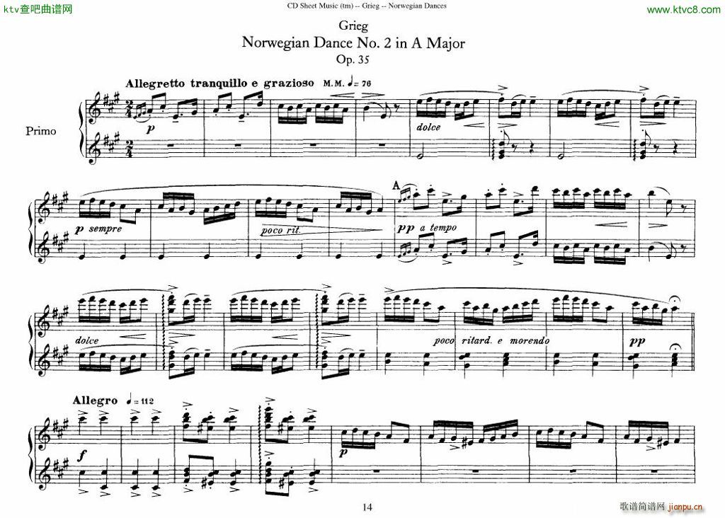 Grieg Norwegian Dance Op 35 1 4 Duet(����V)14