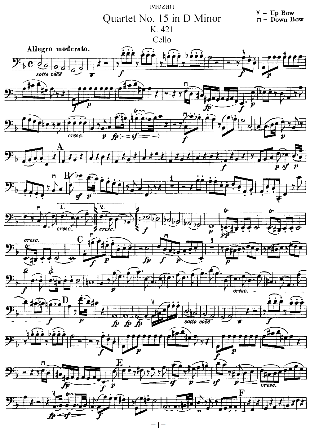 Mozart Quartet No 15 in D Minor K 421 Cello(ʮ�ּ�����)1