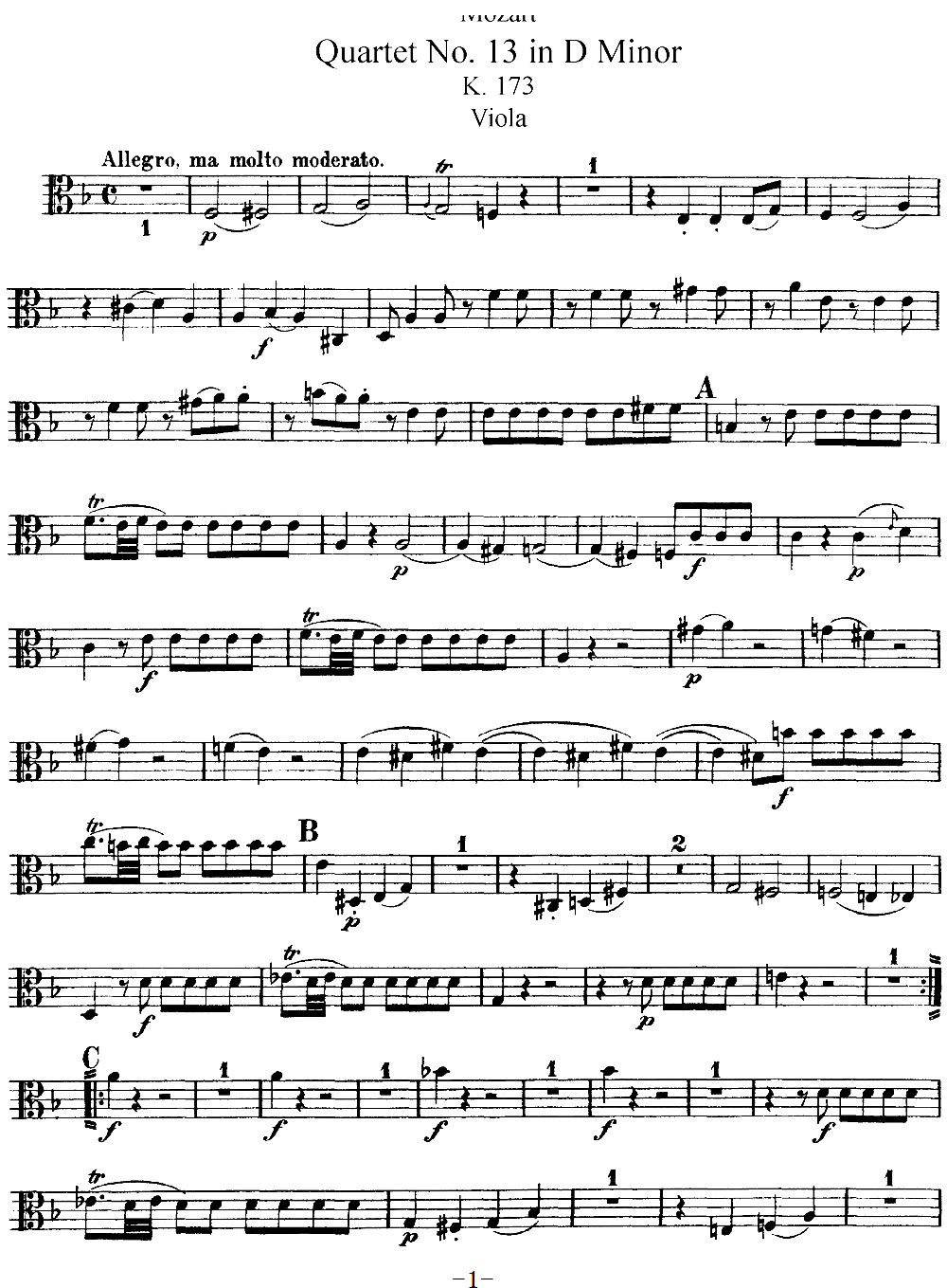 Mozart Quartet No 13 in D Minor K 173 Viola(ʮ�ּ�����)1