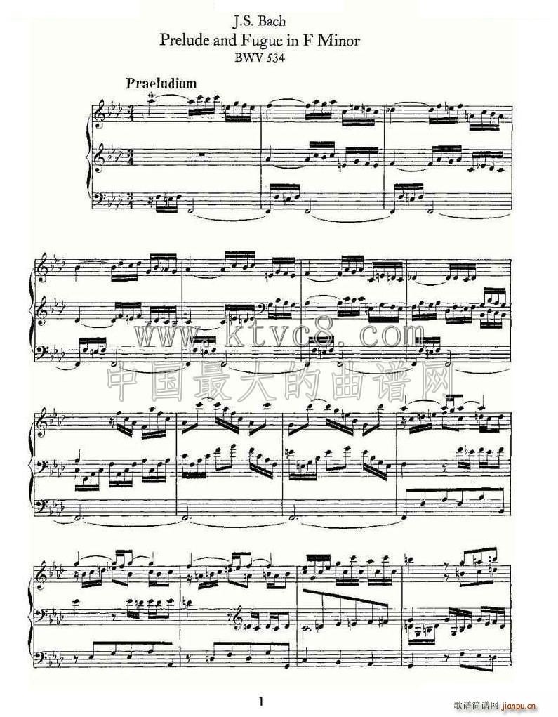 Prelude and Fugue in F Minor BWV 534 ���L(f��ng)���V(ʮ�ּ�����)1