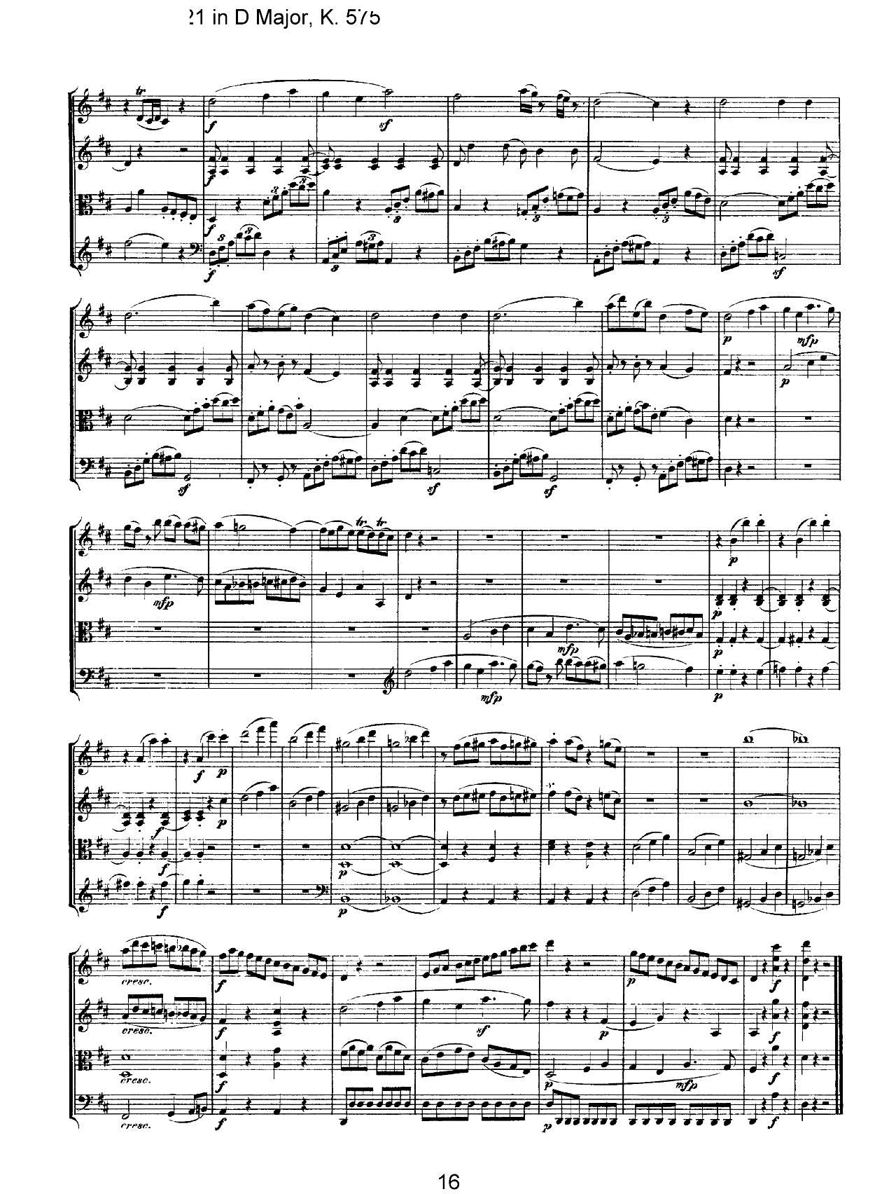 Mozart Quartet No 21 in D Major K 575(���V)16