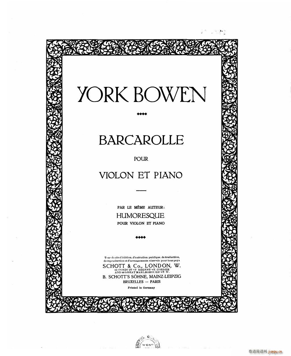 Bowen Barcarolle for violin and piano(����V)1