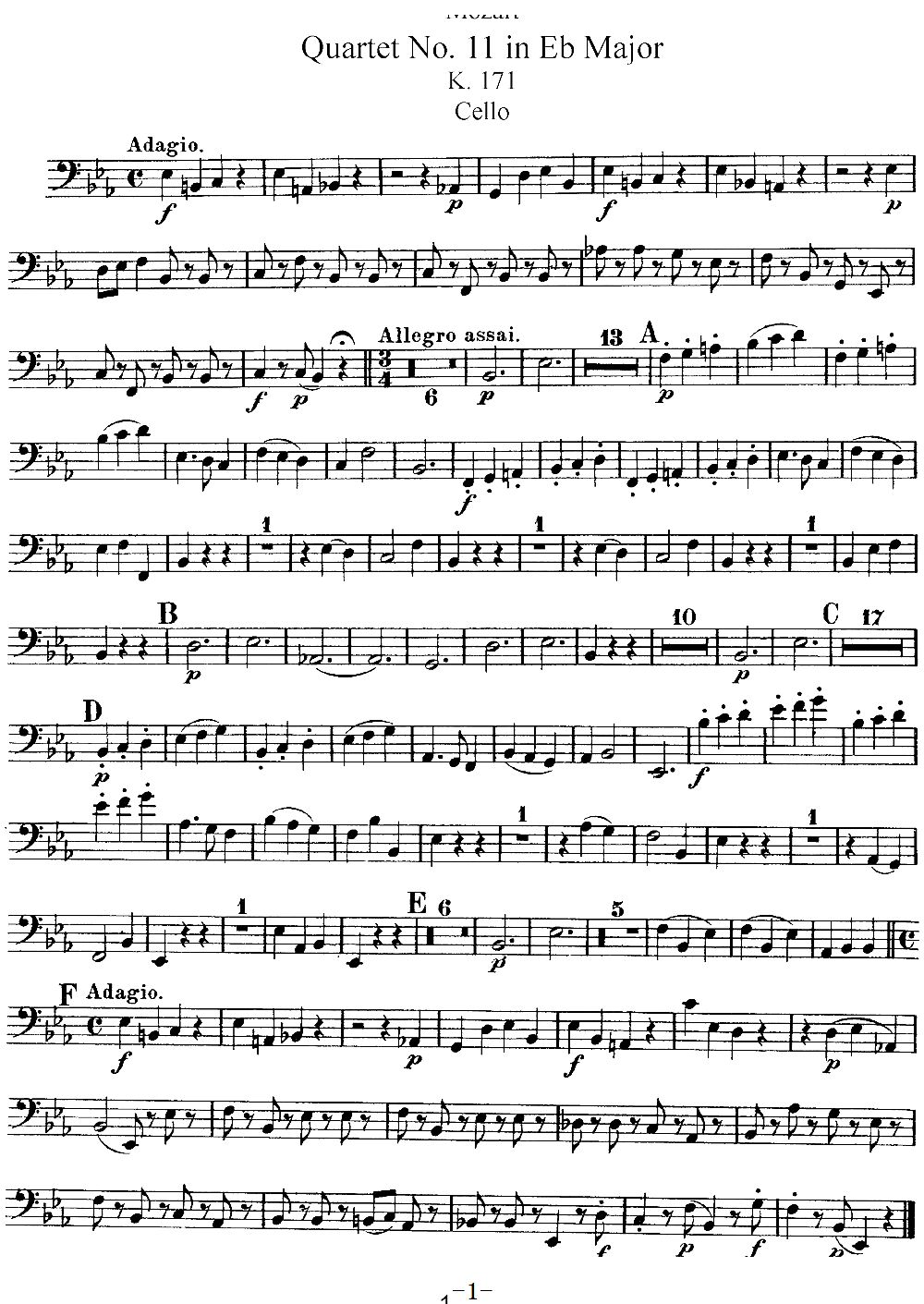 Mozart Quartet No 11 in Eb Major K 171 Cello(ʮ�ּ�����)1