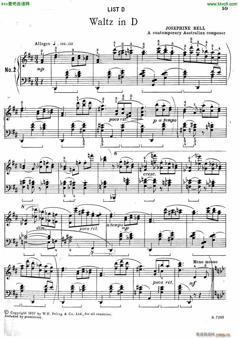 Josephine Bell Waltz in D Major for Piano(����V)1