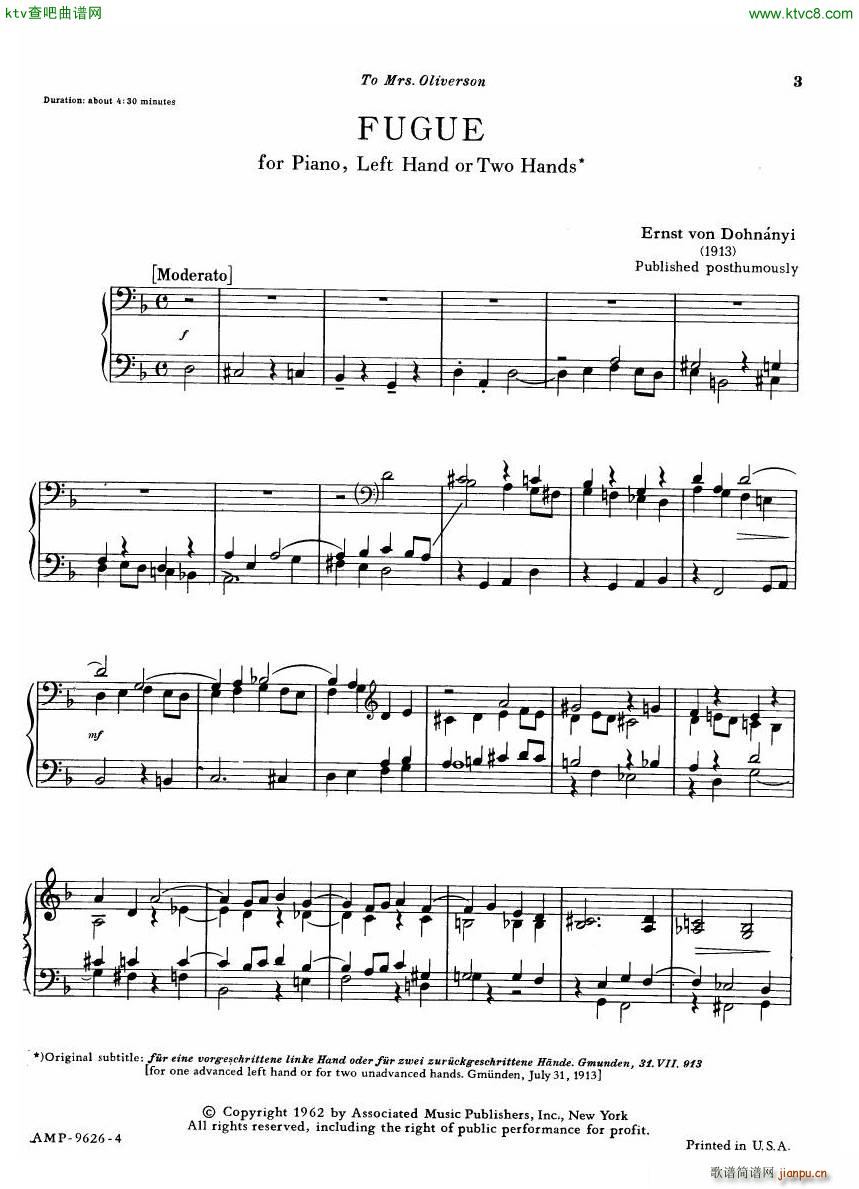 Dohnanyi Fugue for the left hand only(����V)1