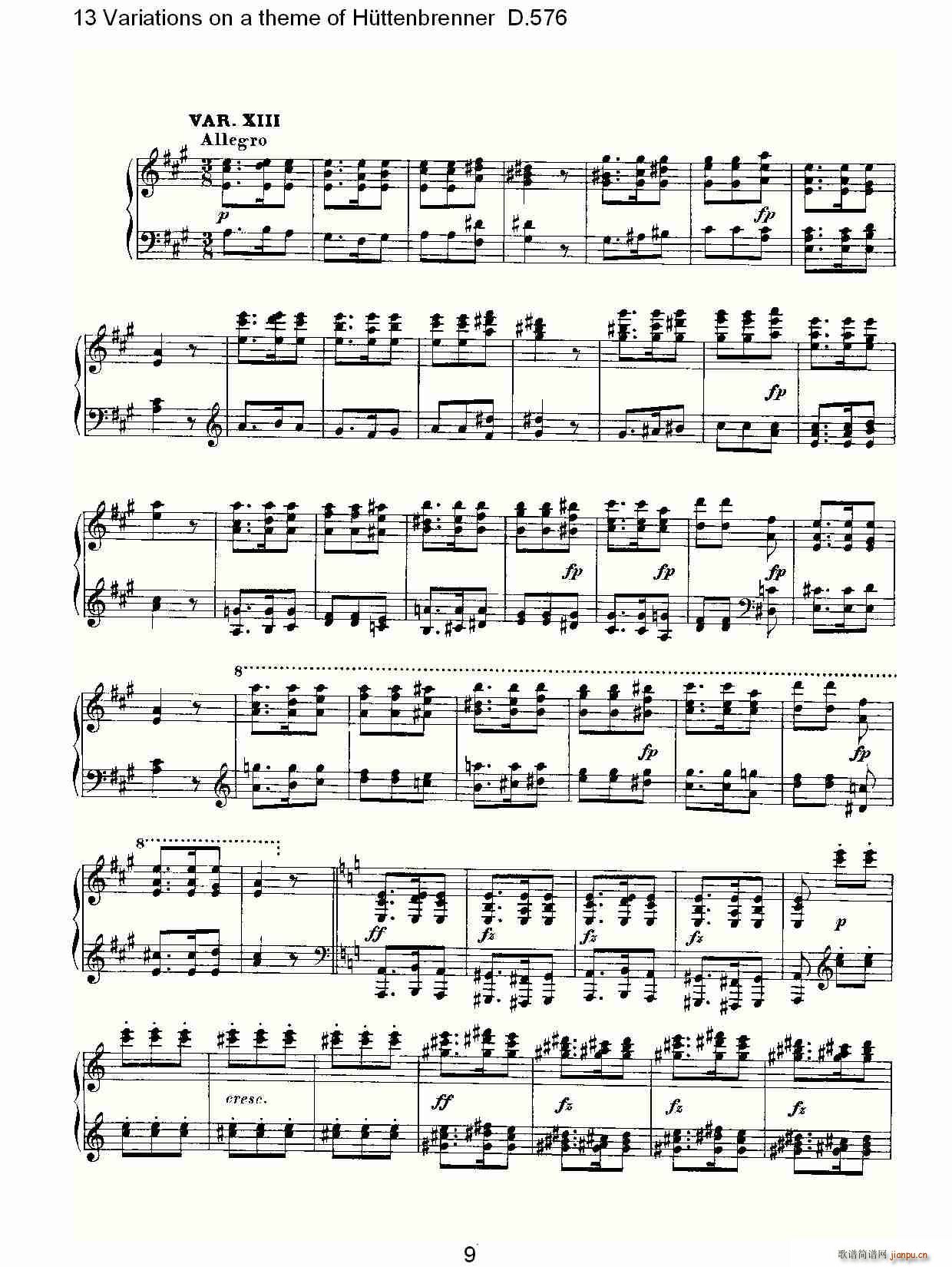 13 Variations on a theme of H��ttenbrenner D.576(ʮ�ּ�����)9